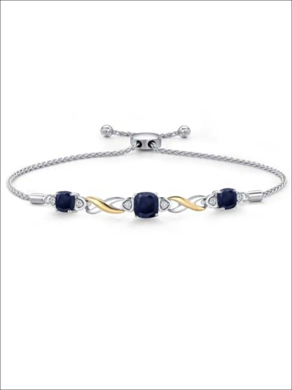 925 Silver 10K Yellow Gold Infinity Bracelet Cushion Gemstone Lab Diamond
